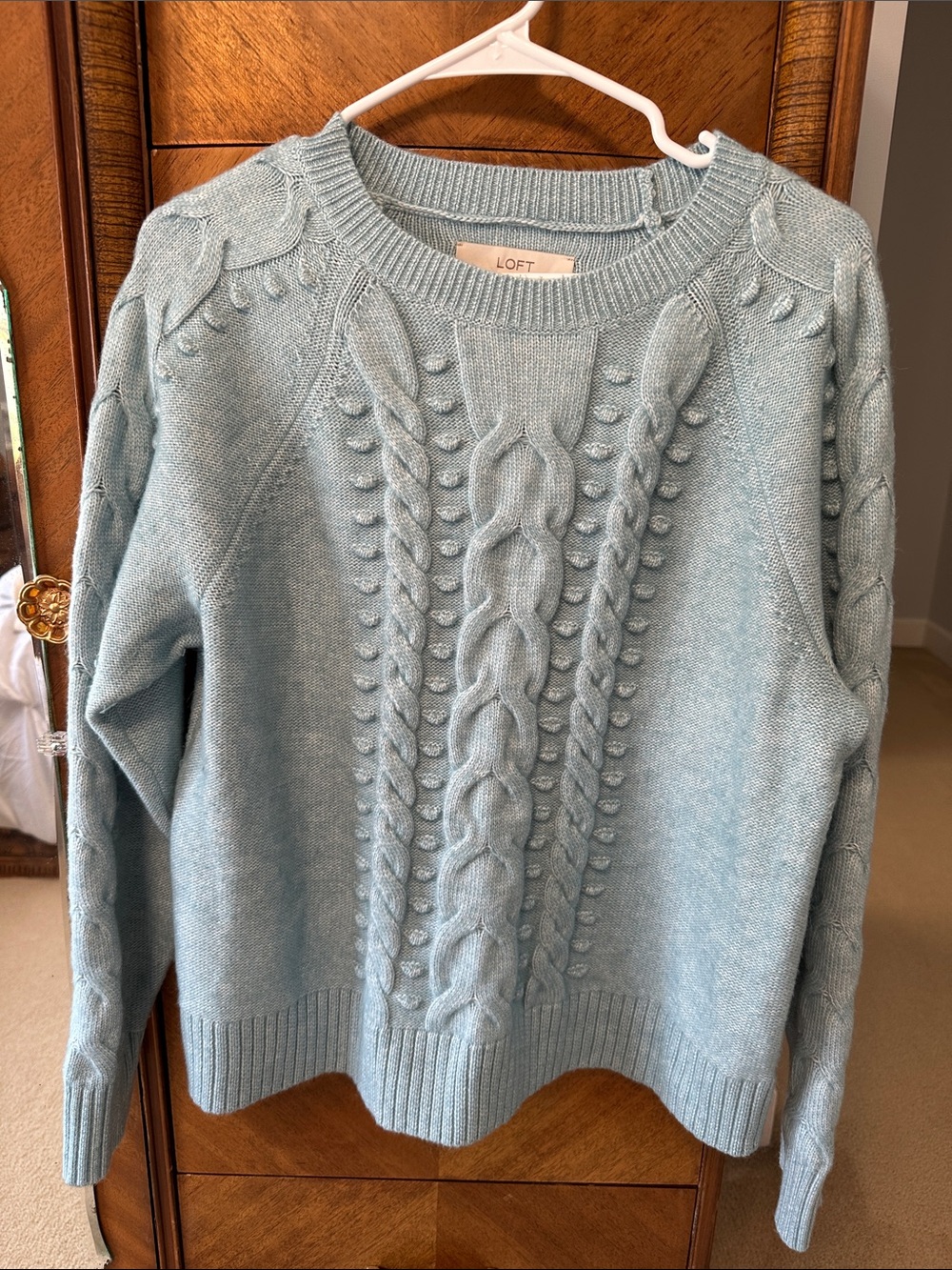 LOFT Powder Blue Cable & Bobble Knit Crewneck Sweater